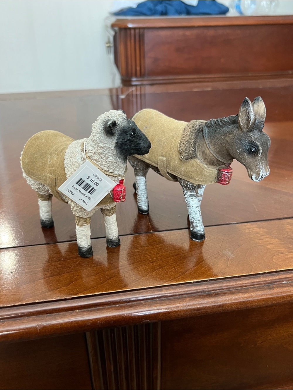 Sheep and Donkey Holiday Figurine Set - Neutral Tones